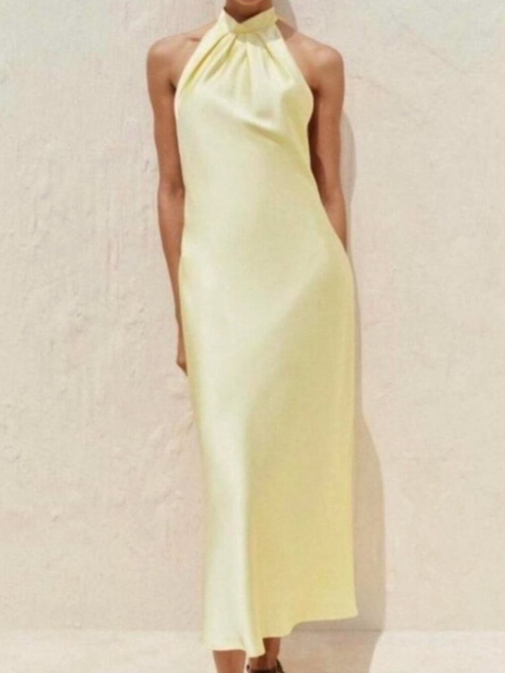 Zara Satin Backless Halter Dress in Pale Yellow - Picture 6 of 6